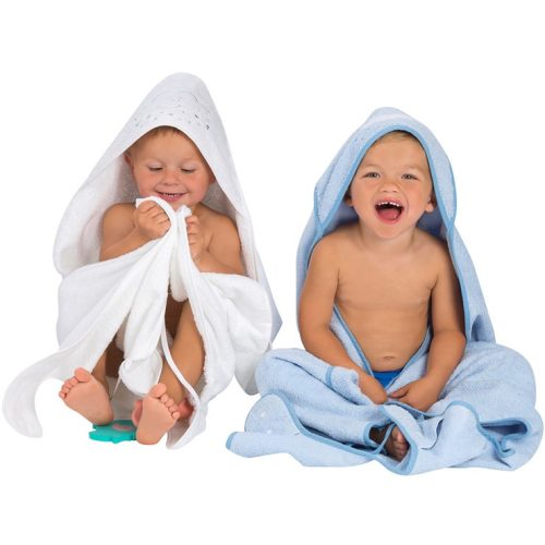 Nyakba köthető babatörölköző - Splash and Wrap törölköző (kék színben)